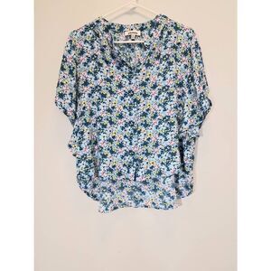 Vinton womens xl blouse pink blue floral motif peasant cottagecore shirt